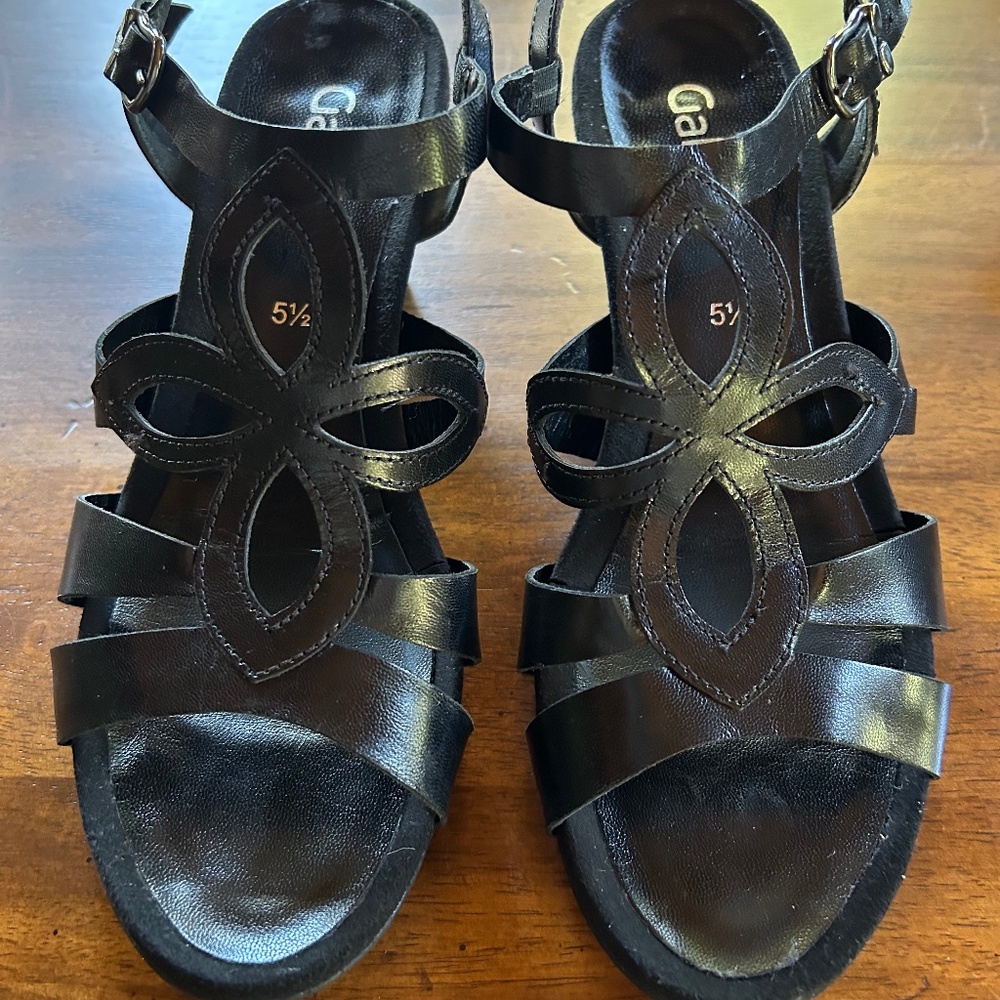 Gabor Dressy Black Polished Leather Sandals (Heels) (7.5 US/5.5 UK)